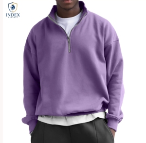เสื้อสเวตเชิ้ตผู้ชายแบบซิป ¼ ตัว ยี่ห้อ Index Apparel สีม่วงล้วน ทรงปกติ คอตั้ง สวมใส่สบายๆ สำหรับฤดูใบไม้ร่วง ผ้าถัก ระบายอากาศได้ดี - Product Image 1