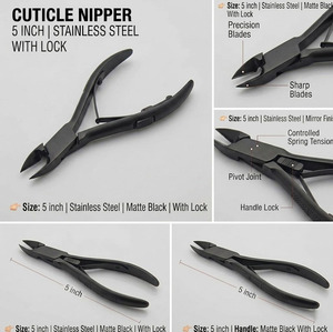 Professional <b>Cuticle</b> Nipper 5 Inch With Lock Stainless Steel Matte Black Finish Nail <b>Cuticle</b> <b>Tool</b> - Product Image 6