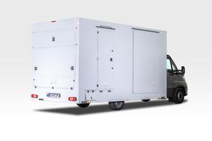 Camion de restauration mobile blanc 4,8 m avec carrosserie en aluminium et compartiments isolés pour la restauration en plein air et la cuisine de rue - Product Image 2