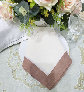 Élégant moderne 100% ensemble de serviettes en lin de haute qualité blanc brodé marron bordure Design lavable pour les dîners d'avion à domicile - Product Image 2