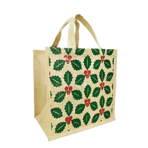 Toile de jute de Noël écologique personnalisé sacs à provisions en jute avec poignée auto imprimé à la commande - Product Image 3