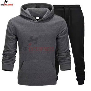Chándal de gran tamaño para hombre de alta calidad, Sudadera con capucha de manga larga negra lisa, Joggers transpirables para invierno, precio barato - Product Image 3