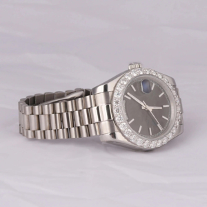 Reloj mecánico automático de diseño clásico de 41mm, bisel de diamante cultivado en laboratorio, esfera gris, accesorio de moda de lujo de acero inoxidable - Product Image 4