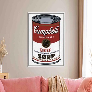 Obra de arte moderna impresa en lienzo: decoración de pared con diseño de sopa de Campbell, enmarcada en blanco - Product Image 1