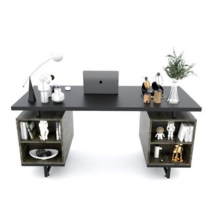 Executive 160x70cm Office <b>Desk</b> with Integrated Rubber Wood Cabinet Contemporary BGD68053 Manager <b>Work</b> <b>Desk</b> Metal Material - Product Image 4