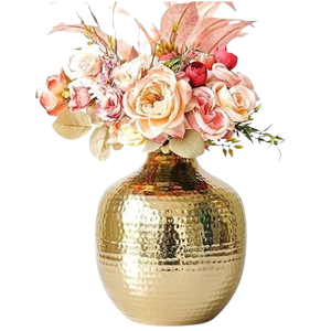 Mid Century Modern Style Tabletop Golden Flower <b>Vase</b> Handcrafted Textured Design Metal Flower Pot <b>Small</b> Planters Wholesale Price - Product Image 2