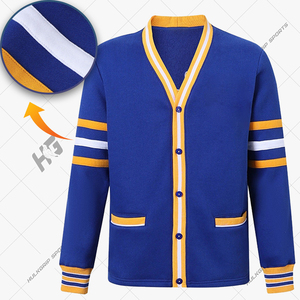 Pull cardigan décontracté de sororité, lettres brodées sur le devant, tricoté, longueur longue, anti-froissement, anti-boulochage, laine mérinos - Product Image 1