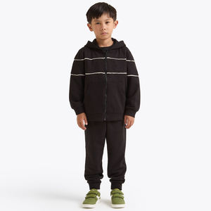 100% coton polaire manches longues pull à capuche pantalon ensemble doux imprimé vêtements de sport antibactérien taille élastique hiver garçons OEM - Product Image 3