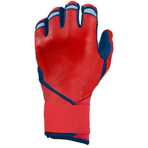Premium Quality Custom Red & Blue Leather Long Cuff Baseball Batting Gloves Customized Leather Palm Softball Batting Gloves - Product Image 3