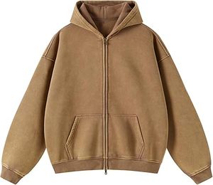 Sudadera con Capucha Casual de Invierno para Hombre, Lavado Ácido, Color Sólido, 100% Algodón, Diseño con Bolsillo y Cremallera, Corte Regular, Ropa de Moda - Product Image 1