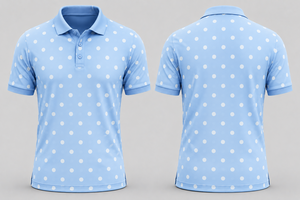 เสื้อโปโลผู้ชายสีฟ้าอ่อนลายจุด แต่งขอบสีดำเรียบหรู แขนสั้น ผ้าฝ้ายลำลอง สำหรับเล่นกอล์ฟ ดีไซน์เสื้อฤดูร้อน - Product Image 2