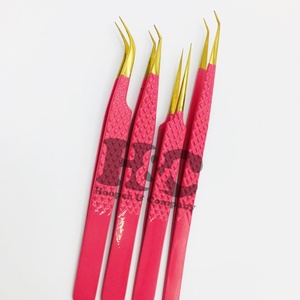 ชุดแหนบต่อขนตาทำจากสเตนเลสชุดขนตาสีแดงพร้อมปลายทอง - Product Image 2