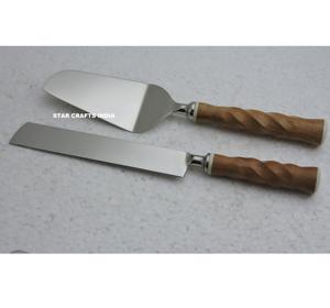 Mango de madera Herramienta para pastel de bodas Cubiertos Cuchillo de servidor de pastel de acero inoxidable y juego de servidor Accesorios de cocina - Product Image 4