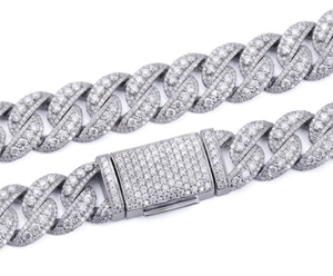 Chaîne cubaine en argent sterling S925 avec diamants en moissanite, deux rangées, forme de lune, gros et lourd, style hip-hop, impeccable - Product Image 4