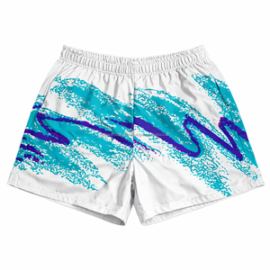 Shorts de bain vintage en nylon à motif floral, séchage rapide, doublure en mesh, poches latérales, taille élastique, logo personnalisé - Product Image 2