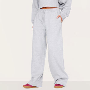 Custom Heavyweight Cotton Custom Logo Women's Fleece Lined Sweatpants Wide Leg Baggy Pants Women Jogger Pants & <b>Trousers</b> - Product Image 1