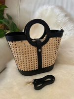 Sac paille de Vienne, cuir véritable fabriqué en Italie, sac seau, sac à main d'été, sac paille, sac en cuir italien, sac paille, rotin