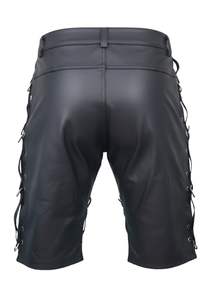 กางเกงขาสั้นหนังแท้ผู้ชายแบบผูกเชือก ดีไซน์ลายควิลท์ - Product Image 4