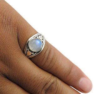 925 argent Sterling naturel arc-en-ciel pierre de lune forme ronde bague classique pour femme filles à la main bijoux fins fournisseur en vrac inde - Product Image 3