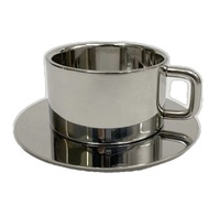 Ensemble de 3 mini-tasses et soucoupes à café modernes en acier inoxydable, écologiques et isothermes