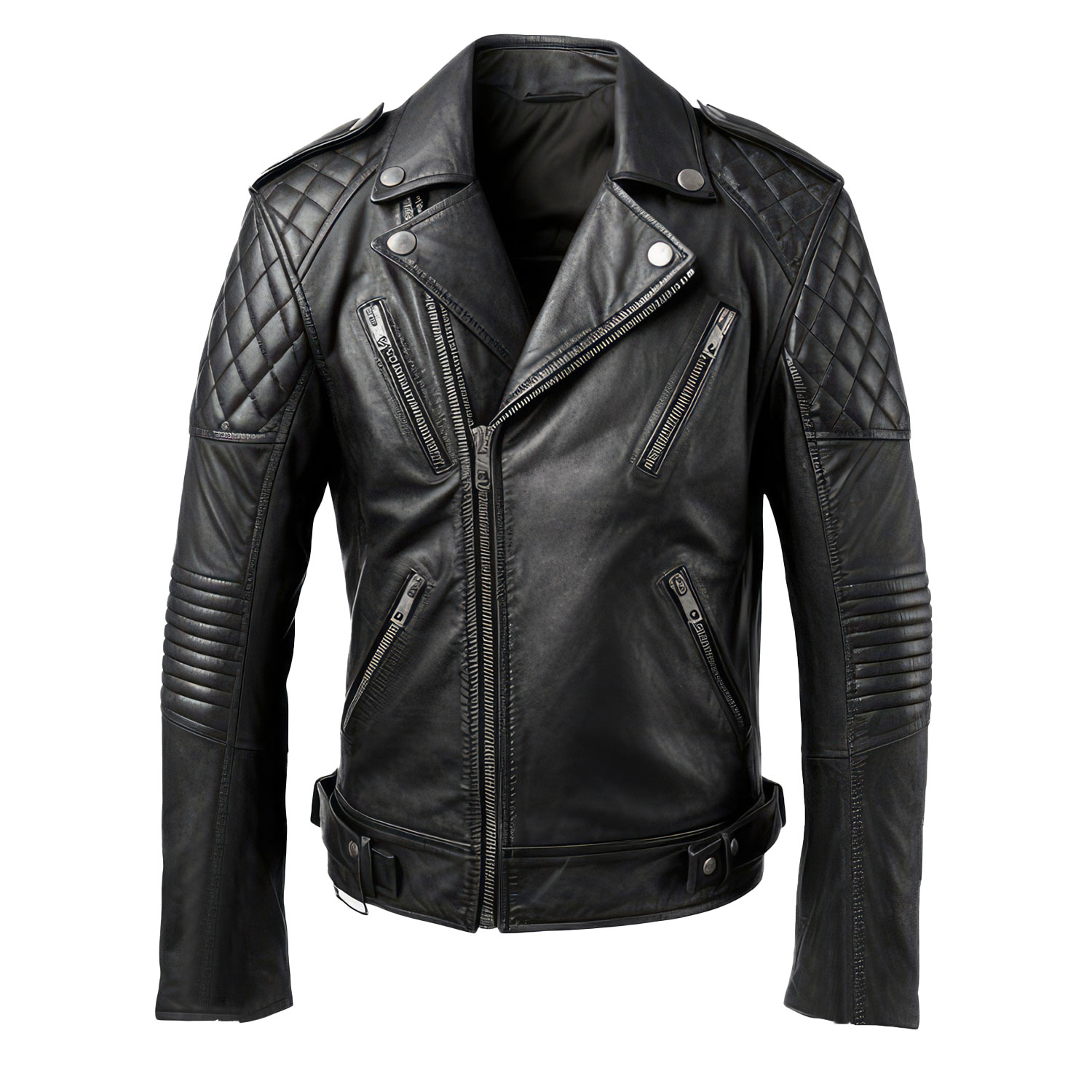 Black Genuine Sheepskin Notched Lapel Collar Asymmetric Multi
