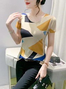 Haute qualité 3D coloré Geo impression col rond décontracté à manches courtes T-Shirt respirant séchage rapide femmes printemps été Bangladesh - Product Image 5