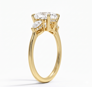 Central <b>Cushion</b> Cut Diamond Flanked By Two Pear-Shaped Side Diamond Engagement <b>Ring</b> for Women Lab Grown Diamonds - Product Image 5