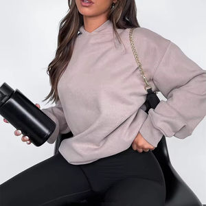 Sweats à capuche surdimensionnés à épaules tombantes pour femmes prix de gros bon marché 100% coton respirant impression de logo personnalisée - Product Image 2