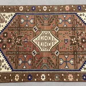 Vintage 2.7x4 ft Rug, Small Turkish Rug, <b>Brown</b> Bordered <b>Wool</b> Rug - Product Image 3