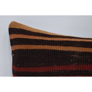 Brown Wool Kilim 18x18 Luxury <b>Bolster</b> <b>Pillow</b> 12x24 Inches Woven Vintage Floral Print Non-Slip Eco-Friendly Removable Washable - Product Image 2