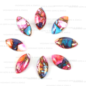 แร่เทอร์ควอยซ์ทองแดงหลายดอกรักเร่ธรรมชาติ8x16มม. ขัดเงาสูงด้านหลังแบนปรับเทียบอัญมณีหลวมทำเครื่องประดับ - Product Image 1