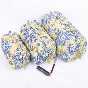 Ensemble de 3 trousses de maquillage vintage en coton matelassé, fermeture éclair, résistantes à l'eau, écologiques, grande capacité, rangement gratuit - Product Image 3