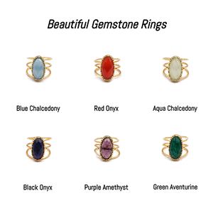 Anillo de piedras preciosas de ónix rojo chapado en oro Borde de diseñador anillo de piedras preciosas Rojas hecho a mano ajustable ónix piedra preciosa joyería regalo para cumpleaños - Product Image 2