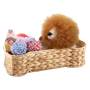 高品质风信子狗玩具篮: 小型、编织、骨形储物收纳盒