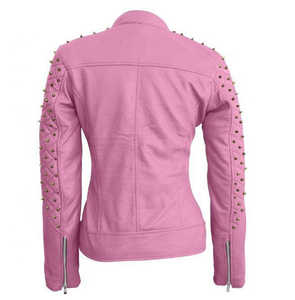 Chaqueta de Cuero Genuino Rosa Estilo Americano 2026 Personalizada para Mujer, Invierno, Adornada con Pedrería, Tela de Lona, Opciones Multicolores - Product Image 1