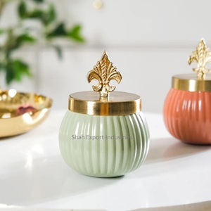 Set of Two Metal Dry Fruit Storage Jars With Designer <b>Lid</b> Multi Color Round Shape Handmade Tabletop <b>Decor</b> Nuts Jar - Product Image 5