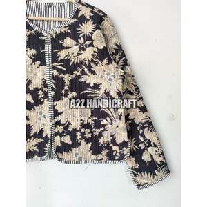 Chaqueta acolchada con ribete floral hecha a mano para mujer, Chaqueta corta de algodón Reversible para fiesta, regalo perfecto - Product Image 4