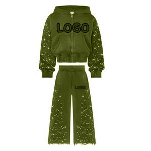 Premium Quality Custom Distressed <b>Embroidery</b> Tracksuit Hot Sale Best Material Unisex Two Piece <b>Set</b> for Men and Women - Product Image 6