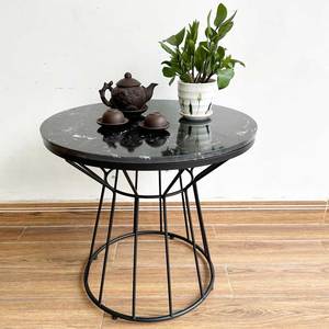 <b>Antique</b> Iron Frame Round <b>Sofa</b> Table with Stone Top Industrial Design Style Living Room Furniture-TT68239 - Product Image 4