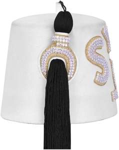 หมวกเฟซ DOI PHA สีขาวบริสุทธิ์ ปักลายทอง ประดับด้วยคริสตัล 3 แถว หมวกเฟซสำหรับพิธีกรรมเมสัน - Product Image 3