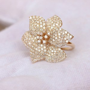Anillo de oro amarillo de 14 quilates con forma de flor y diamante Natural, joyería fina hecha a mano, 3,76 Ct - Product Image 2