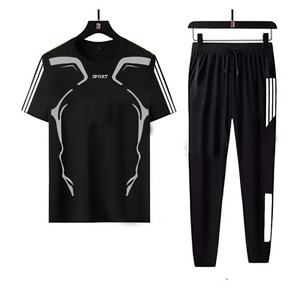Vêtements de sport d'été pour hommes, imprimés à l'écran, respirants, antibactériens, séchage rapide, assortis, ensembles de vêtements de sport 2 pièces - Product Image 1