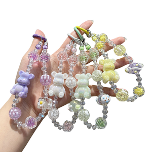 Großhandel Cartoon Acryl Bär Handyband Niedlicher Modischer Taschenanhänger Perlen Galvanisiert DIY Handykette - Product Image 1