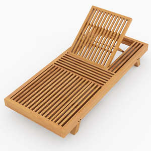 Chaise longue extérieure simple en bois massif de teck du Malawi finition naturelle avec coussin imperméable pour parc ou hôtel - Product Image 2