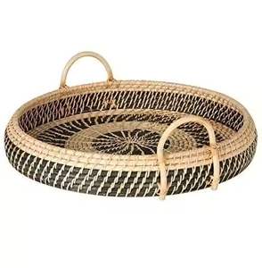 Handcrafted Vintage Hexagon Shape <b>Wooden</b> Serving <b>Tray</b> Wood Rattan Serving <b>Trays</b> for Kitchen Storage Baskets Decorative Touch - Product Image 6