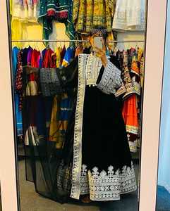 Fashionable Women's Afghani Style <b>Dress</b> Full Length Fully Stitched Wedding Festival Flared Frock <b>for</b> Adults Lace Button Natural - Product Image 2