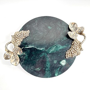 Tabla de Cortar Redonda de Mármol Verde de Lujo con Asas Decorativas para Cocina, Mesa de Comedor, Queso, Fruta, Pan y Regalos - Product Image 1