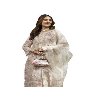Elegante y hermosa Organza bordada de lujo Salwar Kameez Trajes indios de 3 piezas Ropa de fiesta para mujer Diseño moderno étnico Dr Haris - Product Image 1