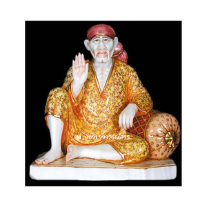 Escultura de mármol hecha a mano con un nuevo y asombroso diseño del Dios Sai Nath en posición sentada para decoración y adoración en el hogar, la oficina y el templo. - Product Image 1