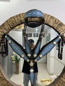 Ensemble de sellerie western en cuir véritable bleu croco avec têtière et collier de poitrine, personnalisation disponible - Product Image 6